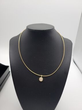 Lauren Scott Sterling Silver Gold Tone Omega Chain CZ Solitaire Pendant Necklace